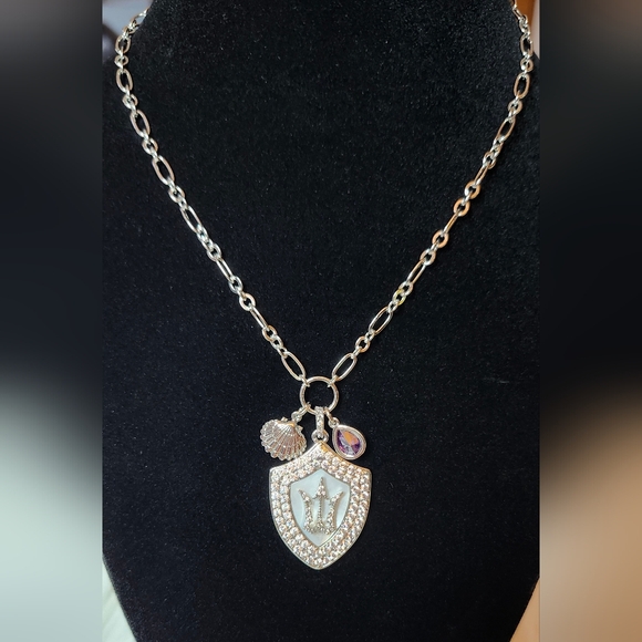 Ocean Inspired Necklace- Atlantis Collection Trident, Seashell, Amethyst charms - Picture 4 of 7